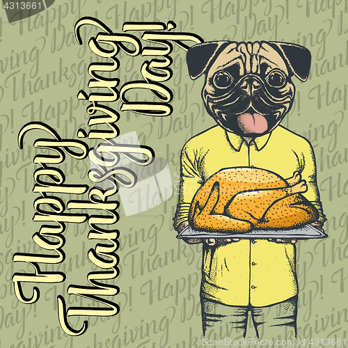 Image of Vector illustration of Thanksgiving pug dog concept
