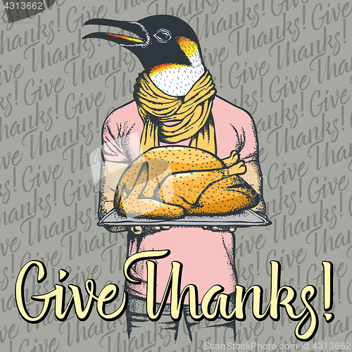 Image of Vector illustration of Thanksgiving penguin concept