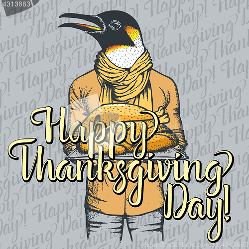 Image of Vector illustration of Thanksgiving penguin concept