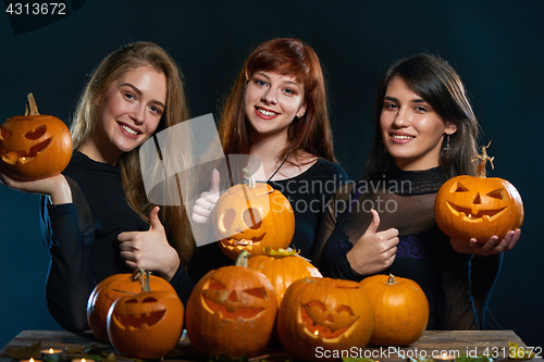 Image of Halloween pumpkins on black