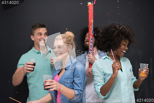 Image of confetti party multiethnic group of people