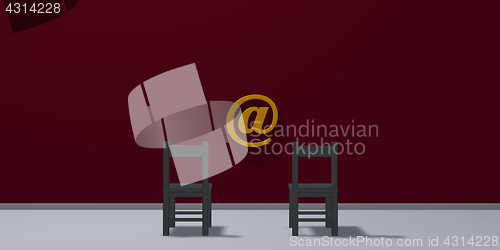 Image of chairs and email symbol - 3d rendering