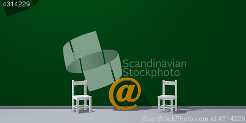 Image of chairs and email symbol - 3d rendering