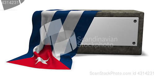 Image of stone socket with blank sign and flag of cuba - 3d rendering