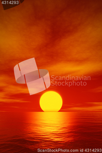 Image of big beautiful red sunset over the ocean