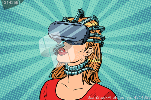 Image of Pop art woman in virtual reality gadget parasite