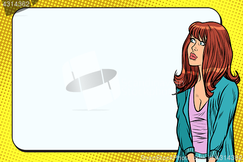Image of Woman pop art with long hair, copy space background