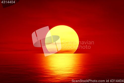 Image of red sunset over the ocean