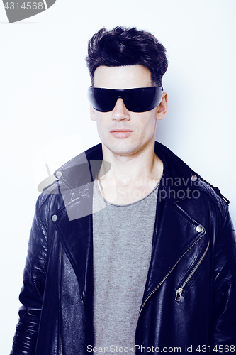 Image of young handsome modern man in sunglasses like robot, lifestyle fashion style people concept