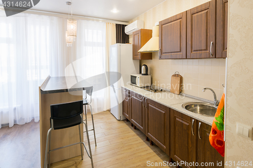 Image of Kitchen interior with a bar counter in the apartment