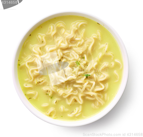 Image of Bowl of soup with noodles and cheese