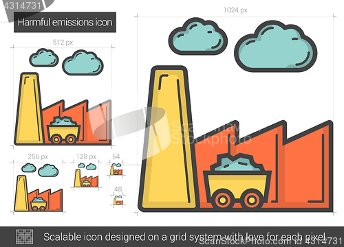 Image of Harmful emissions line icon.