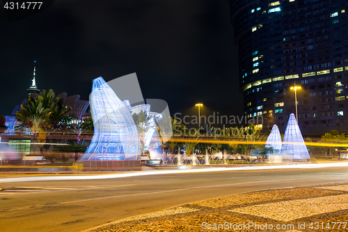 Image of Macau skyline and traffic trail