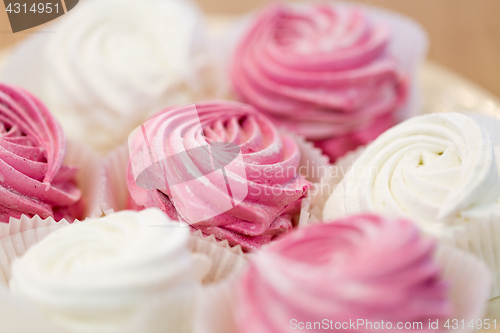 Image of close up of zephyr or marshmallow dessert on plate