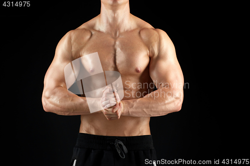 Image of close up of man or bodybuilder with bare torso