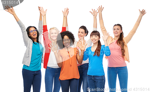 Image of international group of happy smiling women