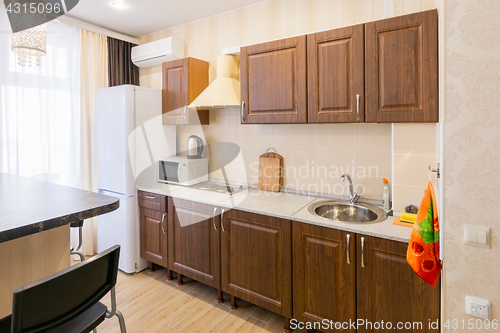 Image of Interior of a modern spacious inexpensive kitchen