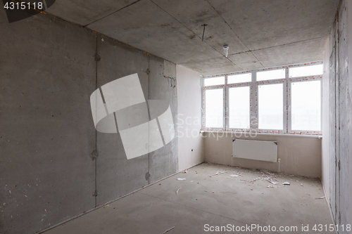 Image of Room in new building without repair, large windows