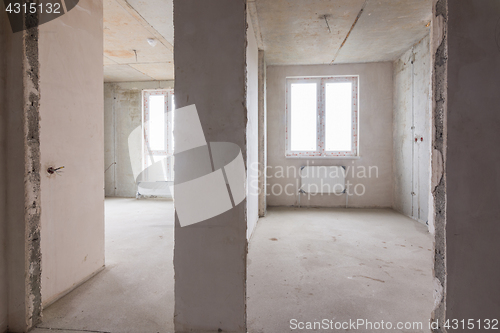 Image of The layout of rooms and rooms in a new building, a view of two rooms and a partition between them