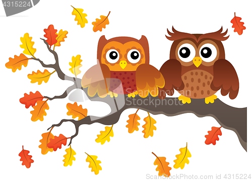 Image of Autumn owls on branch theme image 1