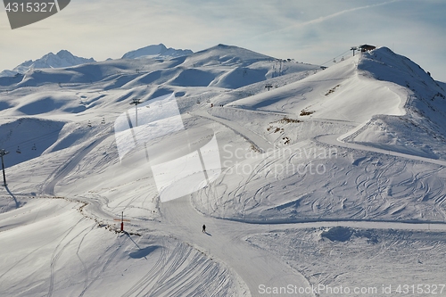 Image of Skiing slopes, majestic Alpine landscape