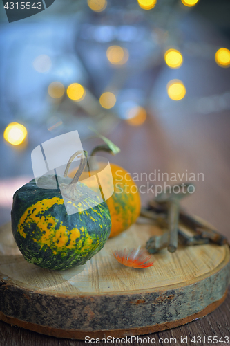 Image of Autumn decoration with small pumpkins