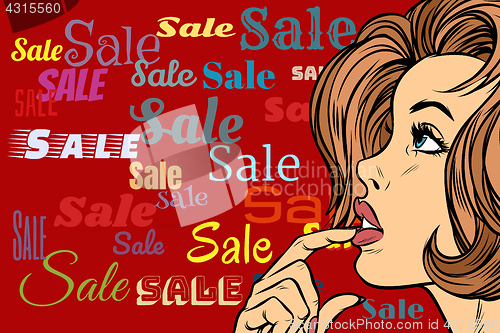 Image of Beautiful woman in sales background