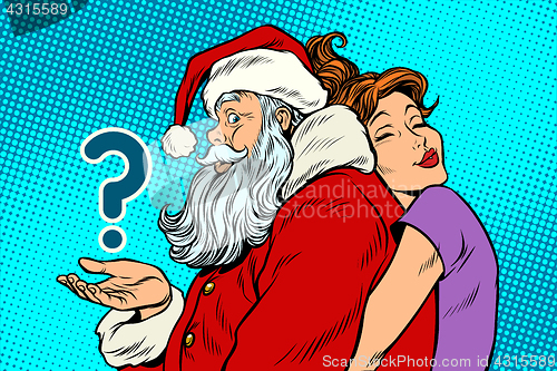 Image of Santa Claus and beautiful woman, a surprise Christmas gift