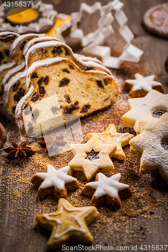 Image of Christmas stollen with cookies