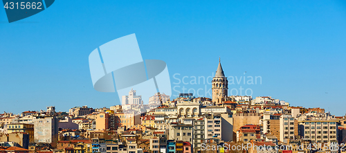 Image of Beyoglu district historic architecture and Galata tower medieval landmark in Istanbul, Turkey