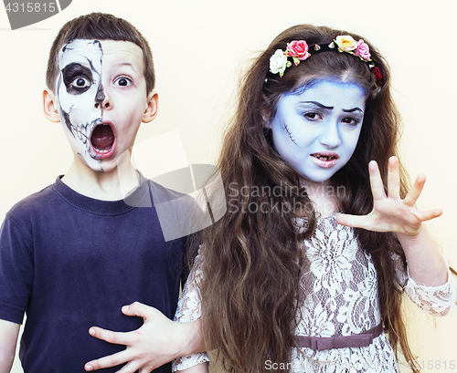 Image of zombie apocalypse kids concept. Birthday party celebration facep