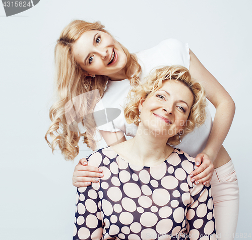 Image of mother with daughter together posing happy smiling isolated on white background with copyspace, lifestyle people concept 