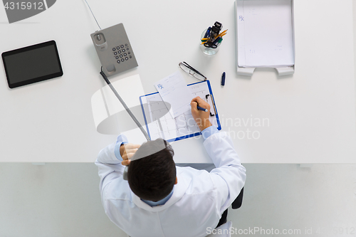 Image of doctor with prescription calling on phone