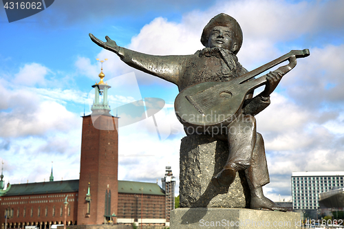Image of Evert Taube monument on Gamla and City Hall Stan in Stockholm, S