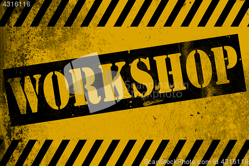 Image of Workshop sign yellow with stripes