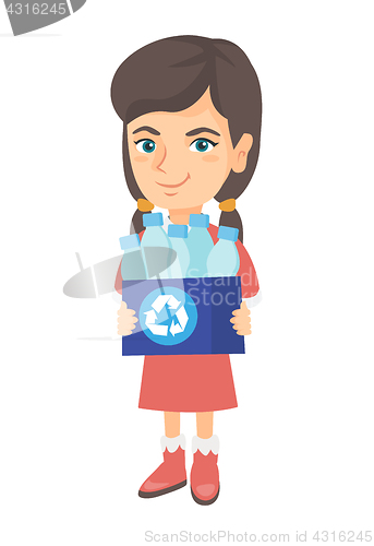 Image of Girl holding recycling bin full of plastic bottles