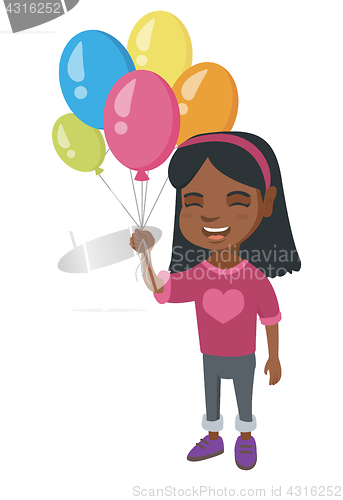 Image of African girl with the bunch of colorful balloons.