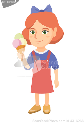 Image of Little caucasian girl holding an ice cream cone.