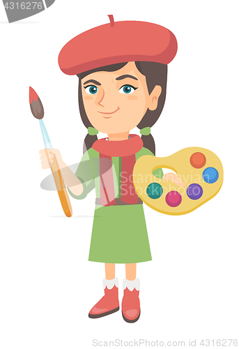 Image of Girl dressed as an artist holding brush and paints