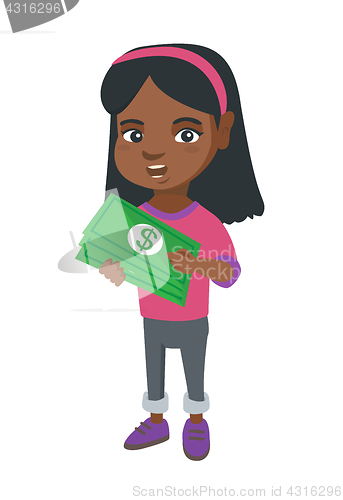 Image of African-american girl holding money in hands.