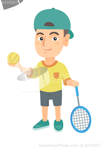 Image of Caucasian tennis player holding racket and ball.