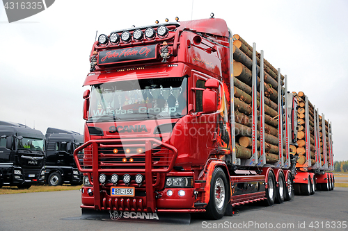 Image of Red Customized Scania R730 Logging Truck 
