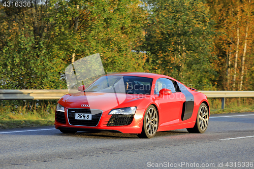 Image of Red Audi R8 Supercar on Highway