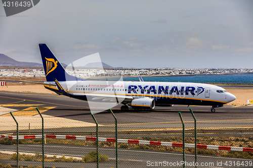 Image of ARECIFE, SPAIN - APRIL, 15 2017: Boeing 737-800 of RYANAIR with 