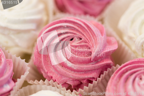 Image of close up of zephyr or marshmallow dessert on plate