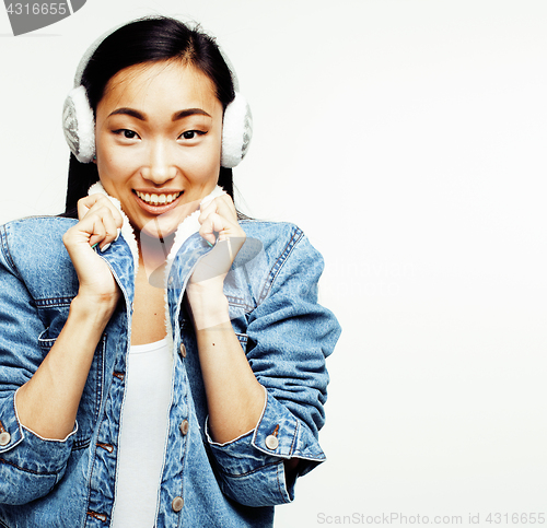 Image of young pretty asian woman posing cheerful emotional isolated on white background, lifestyle people concept 