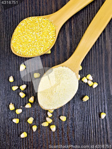 Image of Flour and cereals corn in spoon on board top