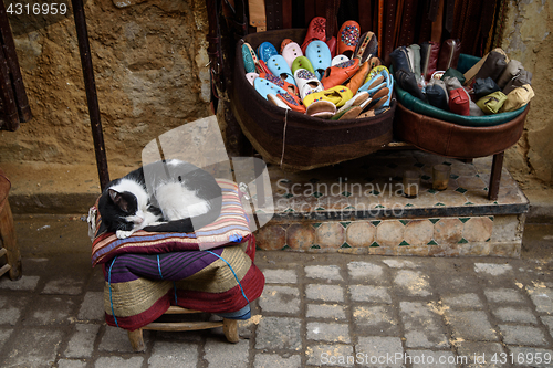 Image of Traditional Moroccan market (souk) in Fez, Morocco