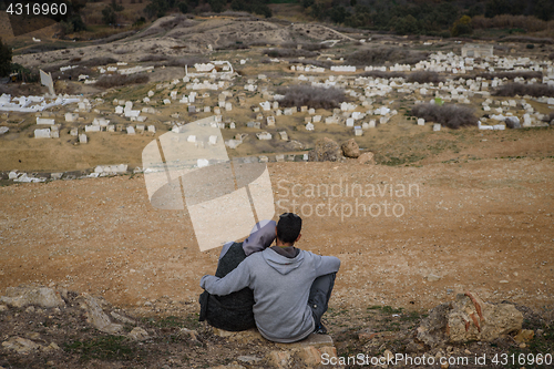 Image of Couple on the hill over the cementery Fez, Morocco North Africa