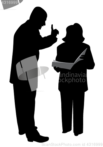 Image of Male boss giving order or warning his female employee